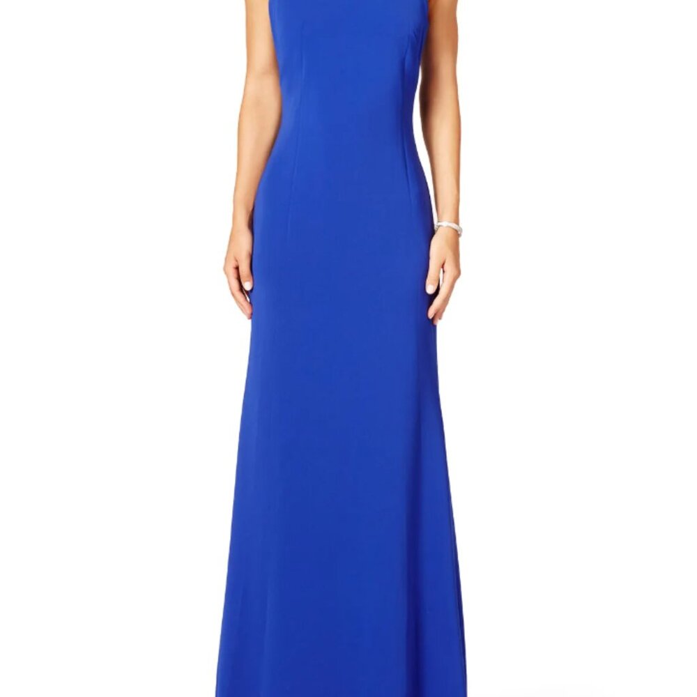 ROYAL BLUE Badgley Mischka High Neck Racerback Gown / Dress Size 14